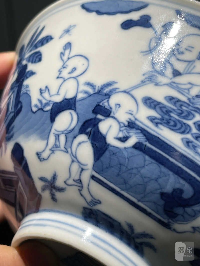 清道光 青花婴戏纹碗 - 图6